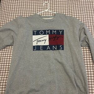 Tommy Hilfiger Gray Crewneck Sweatshirt with Red, White & Navy Logo